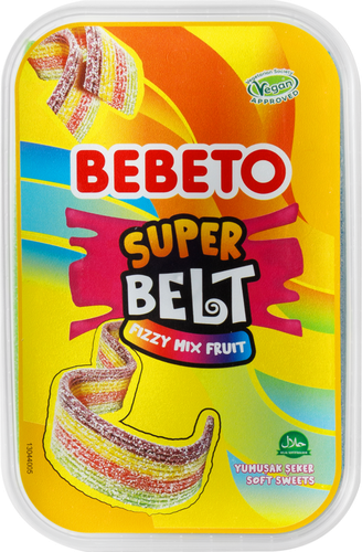 Мармелад жевательный BEBETO Super belt fizzy mix fruit со вкусом тутти-фрутти, 400г, фотография