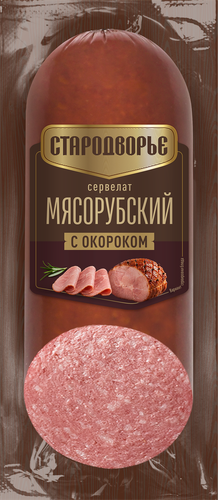 Колбаса варено-копченая СТАРОДВОРЬЕ Сервелат Мясорубский с мелкорубленным окороком, 400г, изображение