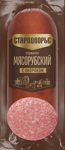 Колбаса варено-копченая СТАРОДВОРЬЕ Сервелат Мясорубский с мелкорубленным окороком, 400г, фото