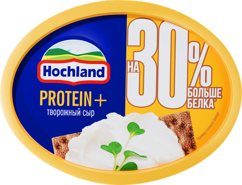 Сыр творожный HOCHLAND Protein+ Cливочный 50%, без змж, 140г, крупный план