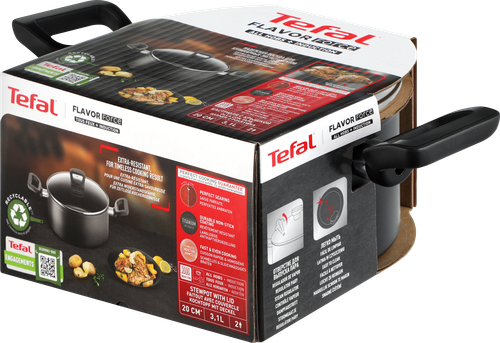 Кастрюля TEFAL Flavor Force 20см, Thermo-Signal, стеклянная крышка, антипригарное покрытие, изображение