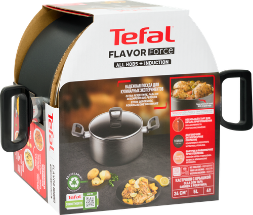 Кастрюля TEFAL Flavor Force 24см, Thermo-Signal, стеклянная крышка, антипригарное покрытие, детальное фото