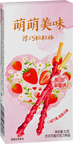 Палочки бисквитные MENGMENG в шоколадной глазури с клубничным вкусом, 32г, вид