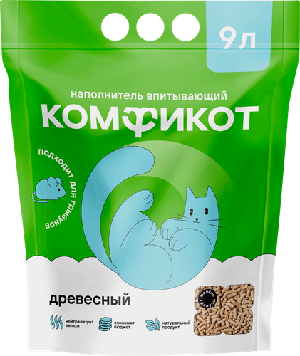 Наполнитель для кошачьего туалета КОМФИКОТ древесный, 9л, детальное фото