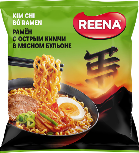 Лапша REENA Рамен, с острым кимчи в мясном бульоне, 115г, фотография