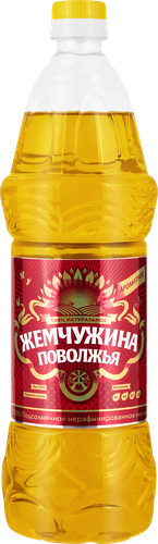 Масло подсолнечное ЖЕМЧУЖИНА ПОВОЛЖЬЯ нерафинированное, 1л, крупный план