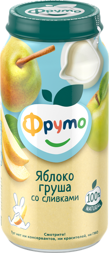 Пюре фруктовое ФРУТОНЯНЯ Груша и яблоко со сливками, с 6 месяцев, 250г, фото