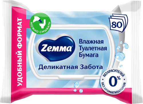 Бумага туалетная влажная ZEMMA Деликатная Забота, 80шт, изображение