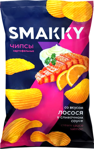 Чипсы картофельные SMAKKY Рифленые, со вкусом лосося в сливочном соусе, из натурального картофеля, 180г, фото