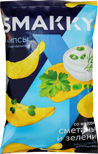 Чипсы картофельные SMAKKY со вкусом сметаны и зелени, из натурального картофеля, 180г, картинка