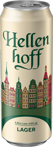 Пиво светлое HELLENHOFF EXC Lager пастеризованное 4%, 0.45л, вид