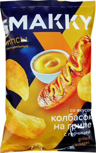 Чипсы картофельные SMAKKY со вкусом колбасок на гриле с горчицей, из натурального картофеля, 180г, изображение