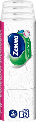 Туалетная бумага ZEMMA Natural Comfort 3 слоя, без аромата, 12шт, фотография