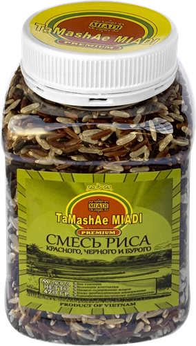 Смесь риса TAMASHAE MIADI PREMIUM Красный, черный и бурый, 470г, крупный план