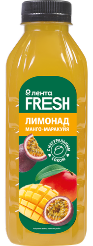 Напиток безалкогольный негазированный Лимонад манго-маракуйя ЛЕНТА FRESH, 1л, крупный план