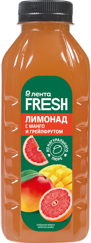 Напиток безалкогольный негазированный Лимонад с манго и грейпфрутом ЛЕНТА FRESH, 500мл, вид