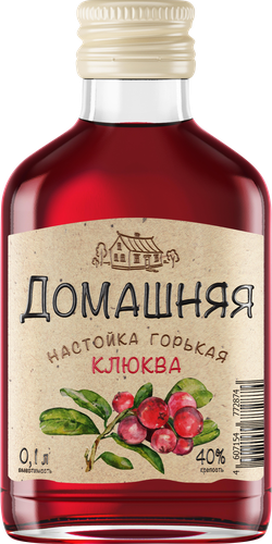 Настойка ПИТЕЙНЫЙ ДОМ Домашняя Клюква 40%, горькая, 0.1л