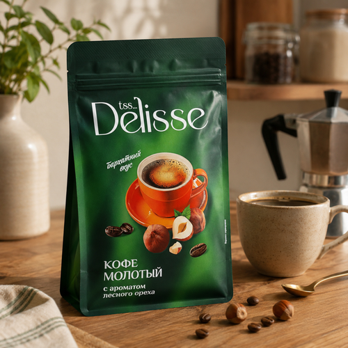 Кофе молотый DELISSE Hazelnut ароматизированный, 200г, детальное фото