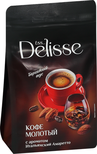 Кофе молотый DELISSE Amaretto ароматизированный, 200г, вид