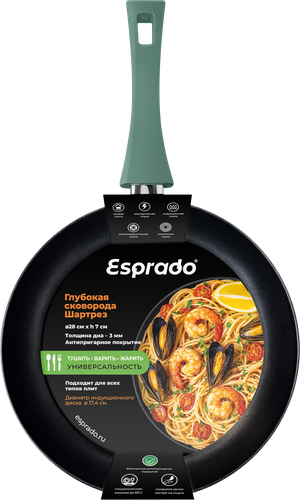 Сковорода ESPRADO Шартрез/Chartreuse 28см, алюминий, антипригарное покрытие, индукция, Арт. CRTT28GE103, фото