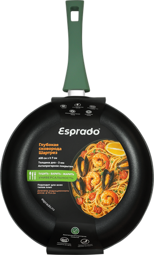 Сковорода ESPRADO Шартрез/Chartreuse 28см, алюминий, антипригарное покрытие, индукция, Арт. CRTT28GE103, крупный план