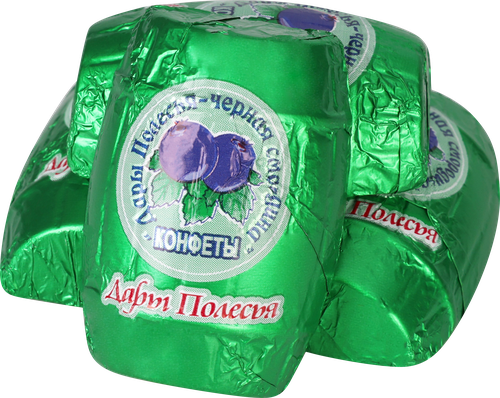 Конфеты шоколадные ДАРЫ ПОЛЕСЬЯ полубочонки с пюре из черной смородины, весовые, фотография