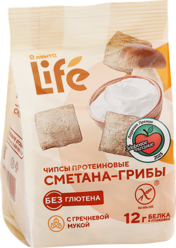 Чипсы протеиновые ЛЕНТА LIFE со вкусом грибы со сметаной, 60г, вид