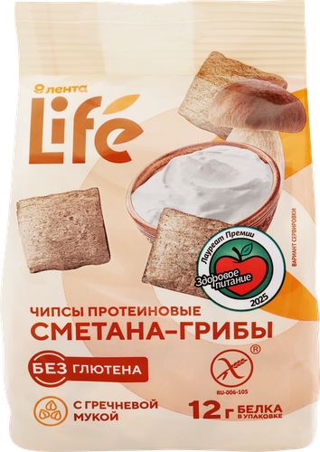 Чипсы протеиновые ЛЕНТА LIFE со вкусом грибы со сметаной, 60г, фото