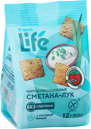 Чипсы протеиновые ЛЕНТА LIFE со вкусом сметана с луком, 60г, детальное фото