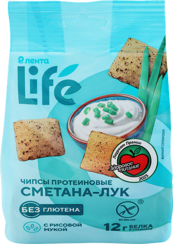 Чипсы протеиновые ЛЕНТА LIFE со вкусом сметана с луком, 60г, фото