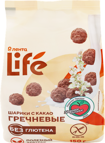 Шарики гречневые ЛЕНТА LIFE с какао, безглютеновые, 150г, детальное фото