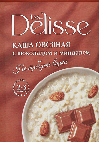 Каша овсяная DELISSE с шоколадом и миндалем, 40г, детальное фото