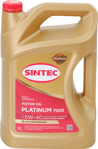 Масло моторное SINTEC Platinum 7000 5W-40 A3/B4 SN/CF, синтетическое, 9л, вид