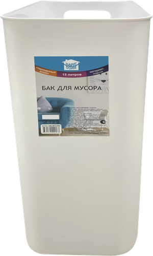 Бак для мусора HAPPI DOME прямоугольный, белый, пластик, 15л, Арт. HDB-16015-WHT, детальное фото