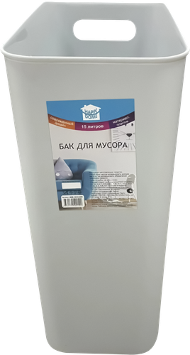 Бак для мусора HAPPI DOME прямоугольный, серый, пластик, 15л, Арт. HDB-16015-GRY, фотография