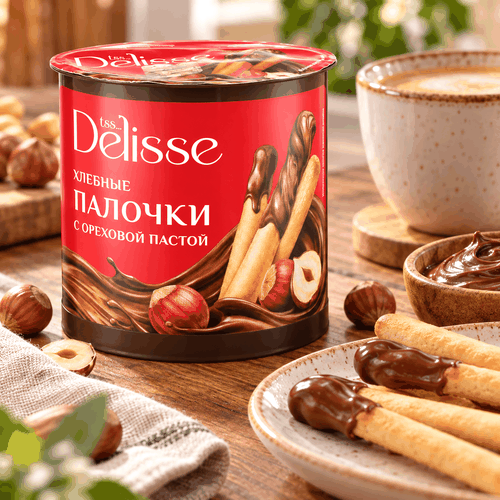 Набор DELISSE хлебные палочки и ореховая паста, 52г, вид
