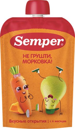Пюре фруктово-овощное SEMPER Яблоко, груша, морковь и тыква, с 6 месяцев, 100г, фото