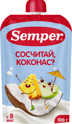 Пюре фруктовое SEMPER Яблоко, банан, ананас и кокос, с 8 месяцев, 100г, детальное фото