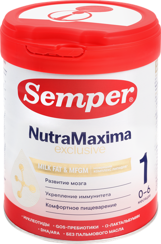 Смесь молочная SEMPER НутраМаксима Эксклюзив 1, с 0 месяцев, 800г, фотография
