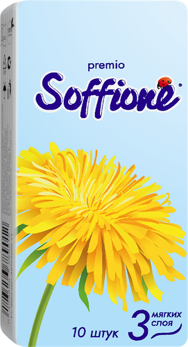 Платочки бумажные SOFFIONE 3 слоя, 10шт, картинка