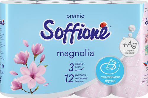 Бумага туалетная SOFFIONE Premio Romantica Magnolia 3 слоя, 12шт, картинка