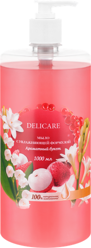 Мыло жидкое DELICARE Ароматный букет, с увлажняющей формулой, для рук и тела, 1000мл, изображение
