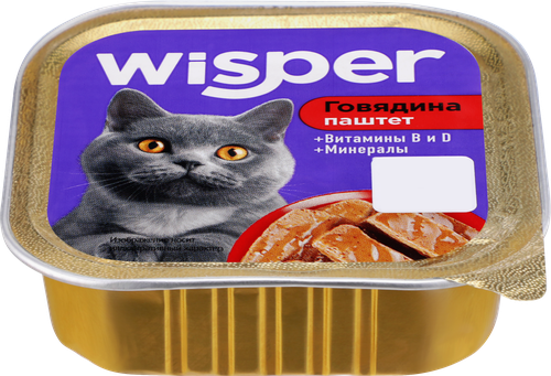 Корм консервированный для кошек WISPER Паштет с говядиной, 100г, картинка