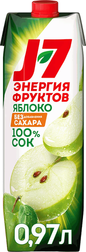 Сок J7 Яблоко осветленный, без сахара, 0.97л, вид