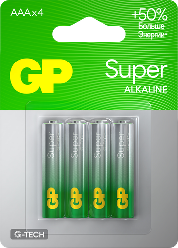 Батарейки алкалиновые GP Super Alkaline АAА, 4шт, крупный план