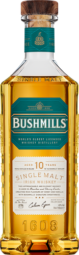 Виски BUSHMILLS Бушмиллз Сингл Молт Эйджид солодовый 10 лет, 40%, п/у, 0.7л, крупный план