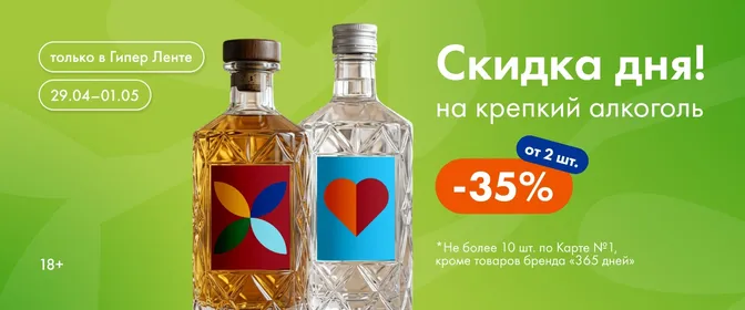 Скидка дня на крепкий алкоголь 29.04-01.05