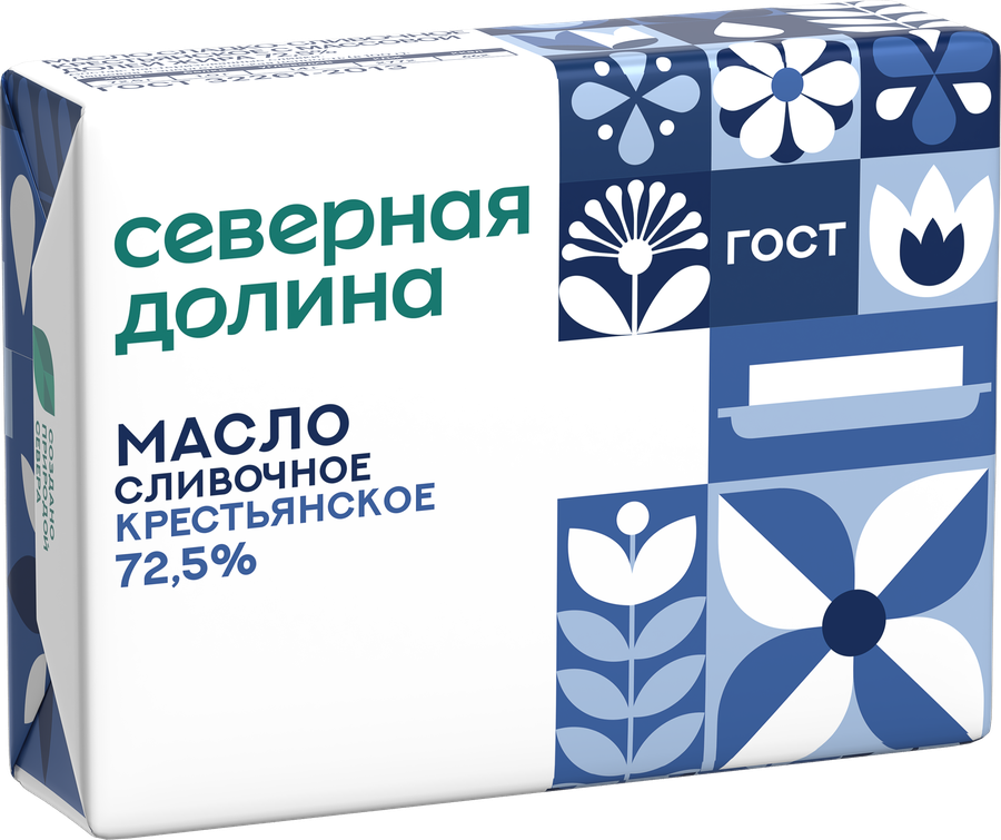 Масло сливочное СЕВЕРНАЯ ДОЛИНА Крестьянское 72,5% ГОСТ, без змж, 180г, превью