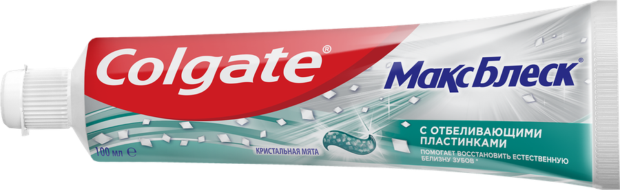 Зубная паста COLGATE Макс Блеск Кристальная мята с отбеливающими пластинками для свежего дыхания и отбеливания зубов, 100мл, предпросмотр
