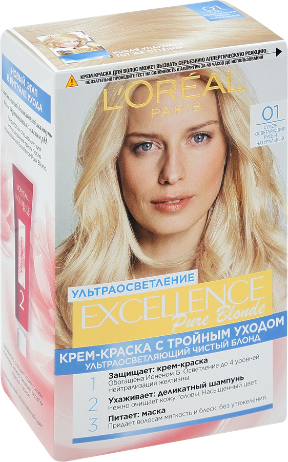 Краска для волос EXCELLENCE 01 Суперосветляющий русый натуральный, 176мл, превью